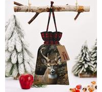 STVYUKL Christmas Drawstring Bags Cotton Buffalo Plaid Bags Sacks Camouflage Deer Xmas Wrapping Storage Bags With Kraft Tags For Christmas Candy Goodie Holiday Party Favors，8.3x11.8 Inch