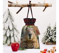 STVYUKL Christmas Drawstring Bags Cotton Buffalo Plaid Bags Sacks Capybara With Eyes Closed Xmas Wrapping Storage Bags With Kraft Tags For Christmas Candy Goodie Holiday Party Favors，8.3x11.8 Inch