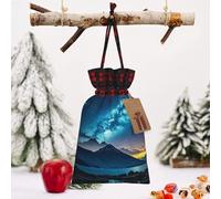 STVYUKL Christmas Drawstring Bags Cotton Buffalo Plaid Bags Sacks Celestial Night Sky Xmas Wrapping Storage Bags With Kraft Tags For Christmas Candy Goodie Holiday Party Favors，4.7x6.9 Inch