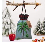 STVYUKL Christmas Drawstring Bags Cotton Buffalo Plaid Bags Sacks Coconut Tree Xmas Wrapping Storage Bags With Kraft Tags For Christmas Candy Goodie Holiday Party Favors，8.3x11.8 Inch