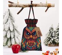 STVYUKL Christmas Drawstring Bags Cotton Buffalo Plaid Bags Sacks Color Owl Pattern Xmas Wrapping Storage Bags With Kraft Tags For Christmas Candy Goodie Holiday Party Favors，4.7x6.9 Inch