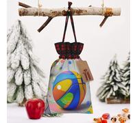 STVYUKL Christmas Drawstring Bags Cotton Buffalo Plaid Bags Sacks Colorful Basketball Xmas Wrapping Storage Bags With Kraft Tags For Christmas Candy Goodie Holiday Party Favors，4.7x6.9 Inch