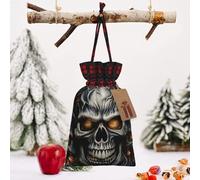 STVYUKL Christmas Drawstring Bags Cotton Buffalo Plaid Bags Sacks Cool Evil Skull Xmas Wrapping Storage Bags With Kraft Tags For Christmas Candy Goodie Holiday Party Favors，8.3x11.8 Inch