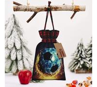 STVYUKL Christmas Drawstring Bags Cotton Buffalo Plaid Bags Sacks Cool Soccer Ball Xmas Wrapping Storage Bags With Kraft Tags For Christmas Candy Goodie Holiday Party Favors，8.3x11.8 Inch