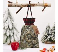 STVYUKL Christmas Drawstring Bags Cotton Buffalo Plaid Bags Sacks Cool Steampunk Gears Xmas Wrapping Storage Bags With Kraft Tags For Christmas Candy Goodie Holiday Party Favors，8.3x11.8 Inch