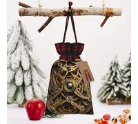 STVYUKL Christmas Drawstring Bags Cotton Buffalo Plaid Bags Sacks Cool Steampunk Gears Xmas Wrapping Storage Bags With Kraft Tags For Christmas Candy Goodie Holiday Party Favors，4.7x6.9 Inch