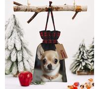 STVYUKL Christmas Drawstring Bags Cotton Buffalo Plaid Bags Sacks Cute Chihuahua Xmas Wrapping Storage Bags With Kraft Tags For Christmas Candy Goodie Holiday Party Favors，4.7x6.9 Inch