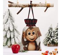 STVYUKL Christmas Drawstring Bags Cotton Buffalo Plaid Bags Sacks Cute Monkey Xmas Wrapping Storage Bags With Kraft Tags For Christmas Candy Goodie Holiday Party Favors，8.3x11.8 Inch