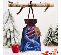 STVYUKL Christmas Drawstring Bags Cotton Buffalo Plaid Bags Sacks Dna Genetic Helix Xmas Wrapping Storage Bags With Kraft Tags For Christmas Candy Goodie Holiday Party Favors，8.3x11.8 Inch