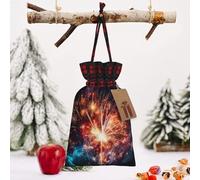 STVYUKL Christmas Drawstring Bags Cotton Buffalo Plaid Bags Sacks Explosion Firework Xmas Wrapping Storage Bags With Kraft Tags For Christmas Candy Goodie Holiday Party Favors，8.3x11.8 Inch