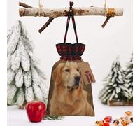 STVYUKL Christmas Drawstring Bags Cotton Buffalo Plaid Bags Sacks Golden Retriever Xmas Wrapping Storage Bags With Kraft Tags For Christmas Candy Goodie Holiday Party Favors，8.3x11.8 Inch
