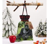 STVYUKL Christmas Drawstring Bags Cotton Buffalo Plaid Bags Sacks Gorilla In The Grass Xmas Wrapping Storage Bags With Kraft Tags For Christmas Candy Goodie Holiday Party Favors，4.7x6.9 Inch