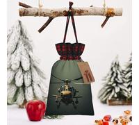 STVYUKL Christmas Drawstring Bags Cotton Buffalo Plaid Bags Sacks Helicopter Xmas Wrapping Storage Bags With Kraft Tags For Christmas Candy Goodie Holiday Party Favors，4.7x6.9 Inch