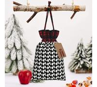 STVYUKL Christmas Drawstring Bags Cotton Buffalo Plaid Bags Sacks Houndstooth Black Xmas Wrapping Storage Bags With Kraft Tags For Christmas Candy Goodie Holiday Party Favors，8.3x11.8 Inch
