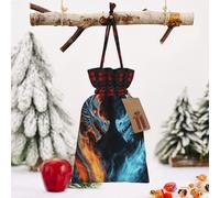 STVYUKL Christmas Drawstring Bags Cotton Buffalo Plaid Bags Sacks Ice And Fire Dragons Xmas Wrapping Storage Bags With Kraft Tags For Christmas Candy Goodie Holiday Party Favors，4.7x6.9 Inch