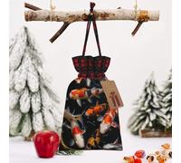 STVYUKL Christmas Drawstring Bags Cotton Buffalo Plaid Bags Sacks Japan Fancy Koi Carp Fishes Xmas Wrapping Storage Bags With Kraft Tags For Christmas Candy Goodie Holiday Party Favors，8.3x11.8 Inch