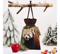 STVYUKL Christmas Drawstring Bags Cotton Buffalo Plaid Bags Sacks Little Red Panda Xmas Wrapping Storage Bags With Kraft Tags For Christmas Candy Goodie Holiday Party Favors，8.3x11.8 Inch