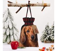 STVYUKL Christmas Drawstring Bags Cotton Buffalo Plaid Bags Sacks Long Haired Dachshund Xmas Wrapping Storage Bags With Kraft Tags For Christmas Candy Goodie Holiday Party Favors，8.3x11.8 Inch