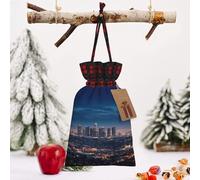 STVYUKL Christmas Drawstring Bags Cotton Buffalo Plaid Bags Sacks Los Angeles Skyline Xmas Wrapping Storage Bags With Kraft Tags For Christmas Candy Goodie Holiday Party Favors，4.7x6.9 Inch