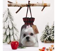 STVYUKL Christmas Drawstring Bags Cotton Buffalo Plaid Bags Sacks Lovely Maltese Dog Xmas Wrapping Storage Bags With Kraft Tags For Christmas Candy Goodie Holiday Party Favors，4.7x6.9 Inch