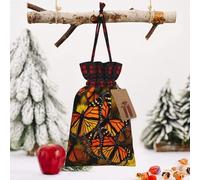 STVYUKL Christmas Drawstring Bags Cotton Buffalo Plaid Bags Sacks Monarch Butterflies Xmas Wrapping Storage Bags With Kraft Tags For Christmas Candy Goodie Holiday Party Favors，4.7x6.9 Inch
