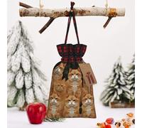 STVYUKL Christmas Drawstring Bags Cotton Buffalo Plaid Bags Sacks Orange Cats Xmas Wrapping Storage Bags With Kraft Tags For Christmas Candy Goodie Holiday Party Favors，4.7x6.9 Inch