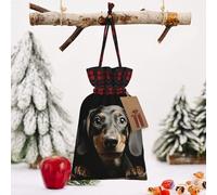STVYUKL Christmas Drawstring Bags Cotton Buffalo Plaid Bags Sacks Pad Dachshund Xmas Wrapping Storage Bags With Kraft Tags For Christmas Candy Goodie Holiday Party Favors，4.7x6.9 Inch