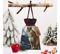 STVYUKL Christmas Drawstring Bags Cotton Buffalo Plaid Bags Sacks Panther Mountain Lion Xmas Wrapping Storage Bags With Kraft Tags For Christmas Candy Goodie Holiday Party Favors，4.7x6.9 Inch