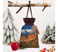 STVYUKL Christmas Drawstring Bags Cotton Buffalo Plaid Bags Sacks Pikes Peak Colorado Xmas Wrapping Storage Bags With Kraft Tags For Christmas Candy Goodie Holiday Party Favors，8.3x11.8 Inch