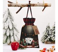 STVYUKL Christmas Drawstring Bags Cotton Buffalo Plaid Bags Sacks Poker Tournament Xmas Wrapping Storage Bags With Kraft Tags For Christmas Candy Goodie Holiday Party Favors，4.7x6.9 Inch
