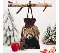 STVYUKL Christmas Drawstring Bags Cotton Buffalo Plaid Bags Sacks Red Pandas Xmas Wrapping Storage Bags With Kraft Tags For Christmas Candy Goodie Holiday Party Favors，4.7x6.9 Inch
