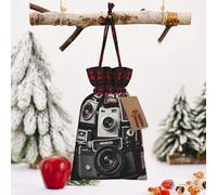 STVYUKL Christmas Drawstring Bags Cotton Buffalo Plaid Bags Sacks Retro Cool Camera Collection Xmas Wrapping Storage Bags With Kraft Tags For Christmas Candy Goodie Holiday Party Favors，8.3x11.8 Inch