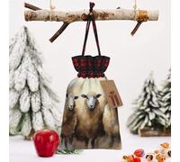 STVYUKL Christmas Drawstring Bags Cotton Buffalo Plaid Bags Sacks Sheeps Watercolor Xmas Wrapping Storage Bags With Kraft Tags For Christmas Candy Goodie Holiday Party Favors，8.3x11.8 Inch
