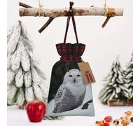 STVYUKL Christmas Drawstring Bags Cotton Buffalo Plaid Bags Sacks Snow Owl Xmas Wrapping Storage Bags With Kraft Tags For Christmas Candy Goodie Holiday Party Favors，4.7x6.9 Inch