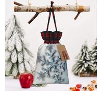 STVYUKL Christmas Drawstring Bags Cotton Buffalo Plaid Bags Sacks Transparent Snowflake Xmas Wrapping Storage Bags With Kraft Tags For Christmas Candy Goodie Holiday Party Favors，4.7x6.9 Inch