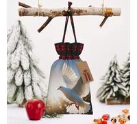 STVYUKL Christmas Drawstring Bags Cotton Buffalo Plaid Bags Sacks White Dove Flying In The Sun Xmas Wrapping Storage Bags With Kraft Tags For Christmas Candy Goodie Holiday Party Favors，4.7x6.9 Inch
