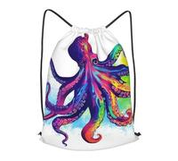 STVYUKL Colorful Octopus Drawstring Backpack Lightweight Sports Gym Sack Cinch Bag Sackpack For Work Gym Travel, Black, M