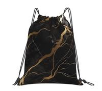 STVYUKL Colorful Octopus Drawstring Backpack Lightweight Sports Gym Sack Drawstring Bags Cinch Bag Sackpack For Work Gym Swim Travel, Black Gold Marble, One Size