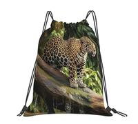 STVYUKL Colorful Octopus Drawstring Backpack Lightweight Sports Gym Sack Drawstring Bags Cinch Bag Sackpack For Work Gym Swim Travel, Jaguar Cat on Tree Trunk Waterfall, One Size