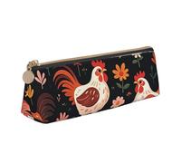 STVYUKL Cute Rooster Chickens Pencil Case Holder,Stylish Pencil Pouch Slim Pen Bag With Zipper,Leather Cosmetic Makeup Pouch Bag For Work Office