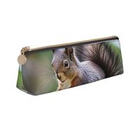STVYUKL Cute Squirrel Pencil Case Holder,Stylish Pencil Pouch Slim Pen Bag With Zipper,Leather Cosmetic Makeup Pouch Bag For Work Office