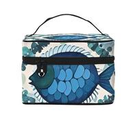 STVYUKL Cyan Fish Pattern Makeup Bag For Women,Waterproof Portable Travel Cosmetic Bags Large Capacity Toiletry Bag Top Handle Zipper Makeup Organizer Case
