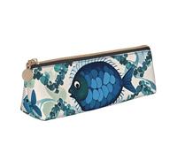 STVYUKL Cyan Fish Pattern Pencil Case Holder,Stylish Pencil Pouch Slim Pen Bag With Zipper,Leather Cosmetic Makeup Pouch Bag For Work Office
