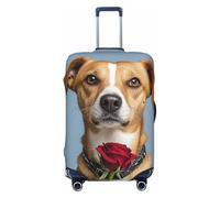 STVYUKL Dog Holding A Rose (2) Luggage Cover Personalized Elastic Washable Suitcase Cover Luggage Protector Auti-Scratch Suitcase Case Protector Fits 18-32 Inch Luggage, Black, S