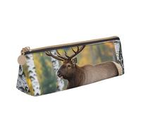 STVYUKL Fall Birch Leaves Elk Pencil Case Holder,Stylish Pencil Pouch Slim Pen Bag With Zipper,Leather Cosmetic Makeup Pouch Bag For Work Office