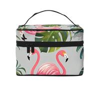 STVYUKL Flamingo Palm Trees Leaf Makeup Bag For Women,Waterproof Portable Travel Cosmetic Bags Large Capacity Toiletry Bag Top Handle Zipper Makeup Organizer Case