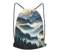 STVYUKL Foggy Mountains Forest Drawstring Backpack Lightweight Sports Gym Sack Cinch Bag Sackpack For Work Gym Travel, Black, M