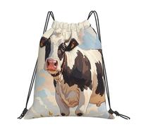 STVYUKL Funny English Bulldog Drawstring Backpack Lightweight Sports Gym Sack Drawstring Bags Cinch Bag Sackpack For Work Gym Swim Travel, Dairy Cow, One Size