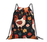 STVYUKL Funny English Bulldog Drawstring Backpack Lightweight Sports Gym Sack Drawstring Bags Cinch Bag Sackpack For Work Gym Swim Travel, Cute Rooster Chickens, One Size