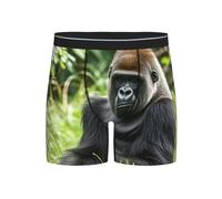STVYUKL Gorilla In The Grass Men'S Underwear Boxer Briefs Breathable Cotton Long-Leg Mens Boxer Briefs Fly With Built-In 3d Pouch, Black, Large-3X-Large
